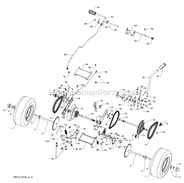 Drive Diagram and Parts List for WE261 2011-10 - 96022000702 Weed Eater Lawn Tractor